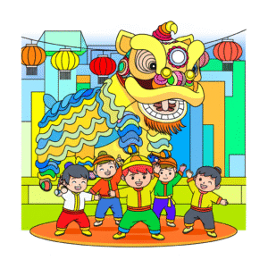 舞狮Lion dance coloring page