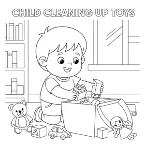 A little boy puts toys back in the box | 小孩把玩具收回箱子