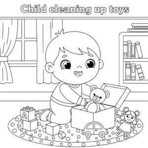 A little boy puts toys back in the box | 小孩把玩具收回箱子