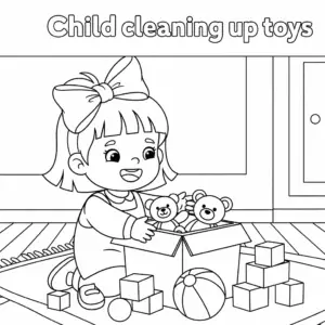 A little girl puts toys back in the box | 小女生把玩具收回箱子