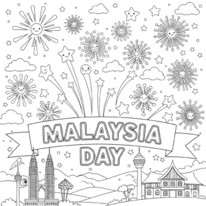 Fireworks lighting up the night sky over a cityscape for Malaysia Day | 烟火在马来西亚夜空中绽放，背景是城市轮廓