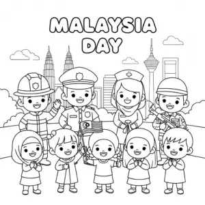 Malaysian firefighters, nurses, police, and soldiers waving flags on Malaysia Day | 消防员、护士、警察与军人挥舞国旗庆祝马来西亚日
