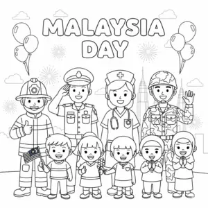 Malaysian firefighters, nurses, police, and soldiers waving flags on Malaysia Day | 消防员、护士、警察与军人挥舞国旗庆祝马来西亚日