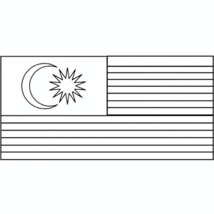Black and white line art of Jalur Gemilang with 14 stripes and 14-pointed star free printable coloring sheet.Malaysia Flag 马来西亚国旗
