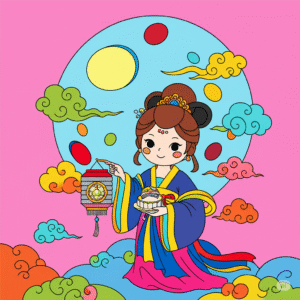 mooncake festival, Chang'e having mooncake, moon