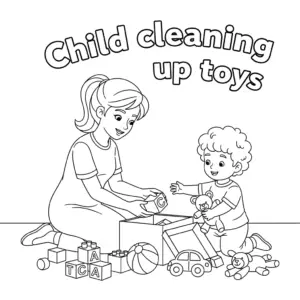 Mom and child cleaning up toys together | 妈妈和孩子一起收拾玩具
