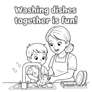 妈妈教弟弟洗碗 mom teaching little brother how to wash dishes