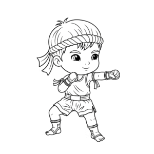 Boy Muay Thai punching pose coloring page