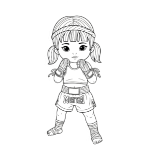 Muay Thai guard stance coloring page – ready to fight 泰拳备战姿势儿童填色图