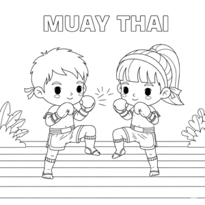Muay Thai knee strike coloring page for kids 儿童泰拳膝撞动作填色图
