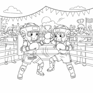 Muay Thai sparring coloring sheet – two kids boxing 儿童泰拳对打练习填色图