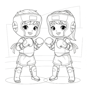 Muay Thai guard stance coloring page – ready to fight 泰拳备战姿势儿童填色图