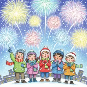 元旦快乐儿童涂色图 Happy New Year coloring page for kids