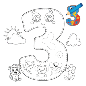 Printable number 3 coloring page for kids