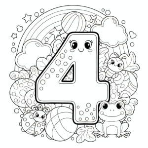 Printable number 4 coloring page for kids