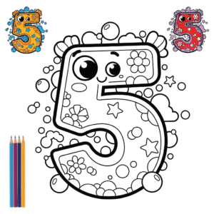 Printable number 5 coloring page for kids