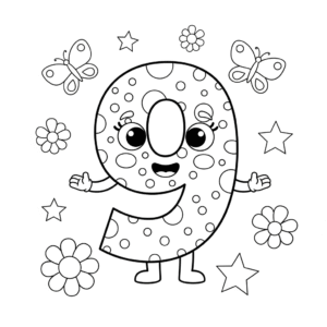 Printable number 9 coloring page for kids