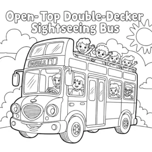 Open-top double-decker bus with tourists