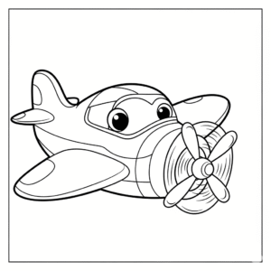可爱螺旋桨飞机涂色图 Cute cartoon propeller aircraft coloring