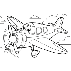 可爱螺旋桨飞机涂色图 Cute cartoon propeller aircraft coloring