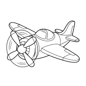可爱螺旋桨飞机涂色图 Cute cartoon propeller aircraft coloring
