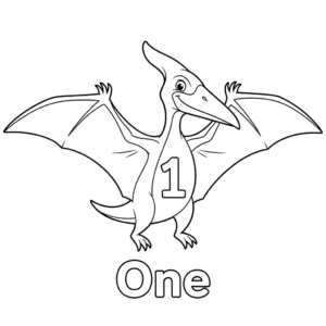 Pteranodon with number 1 coloring page for kids