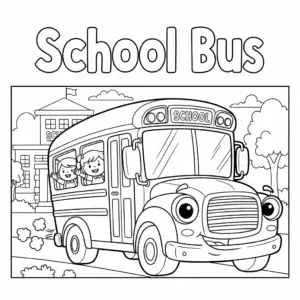 Yellow school bus carrying happy children