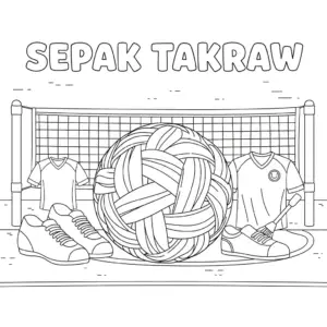 Sepaktakraw ball, sports shoes, and net equipment藤球运动装备
