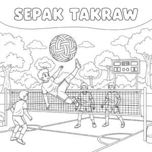 Sepaktakraw match scene with two teams playing on court藤球双方比赛场景