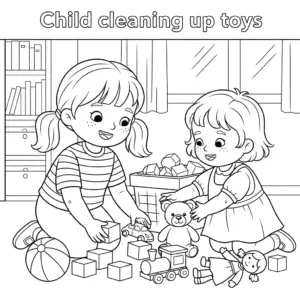 Older sister helping younger sister tidy up toys | 姐姐帮妹妹整理玩具