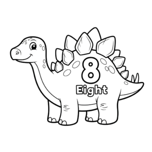 Stegosaurus dinosaur with number 8 coloring page