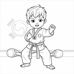 男生跆拳道格挡练习Boy doing blocking colouring page
