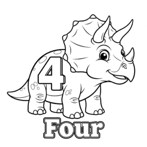 Triceratops dinosaur with number 4 coloring page