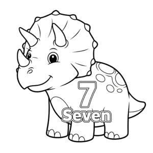 Triceratops dinosaur and number 7 coloring activity