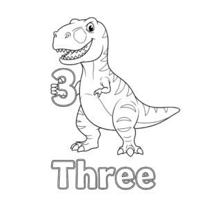 Number 3 T-Rex coloring page for preschoolers