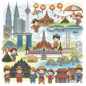 🌏 东南亚节日填色图 | Southeast Asia Festival Coloring Pages