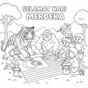 动物和孩子们一起画马来西亚国旗 / Animals and children painting the Malaysian flag together