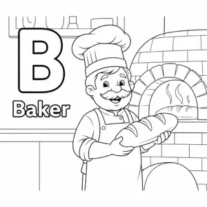 Letter B baker coloring page for kids