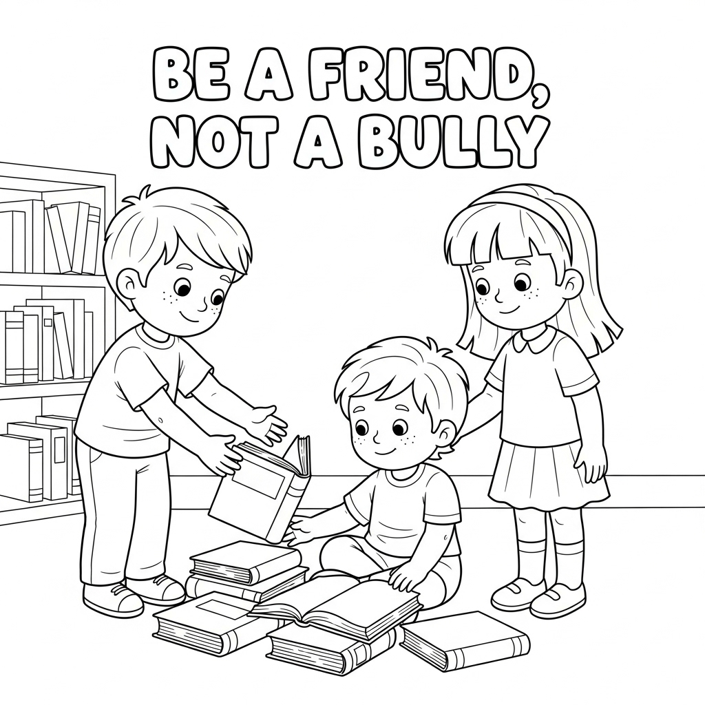 Be A Friend Not A Bully Coloring Page | 做朋友别做霸凌者填色页