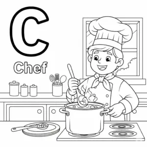 Letter C chef coloring page for kids
