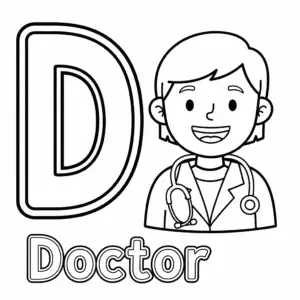 Letter D doctor coloring page for kids