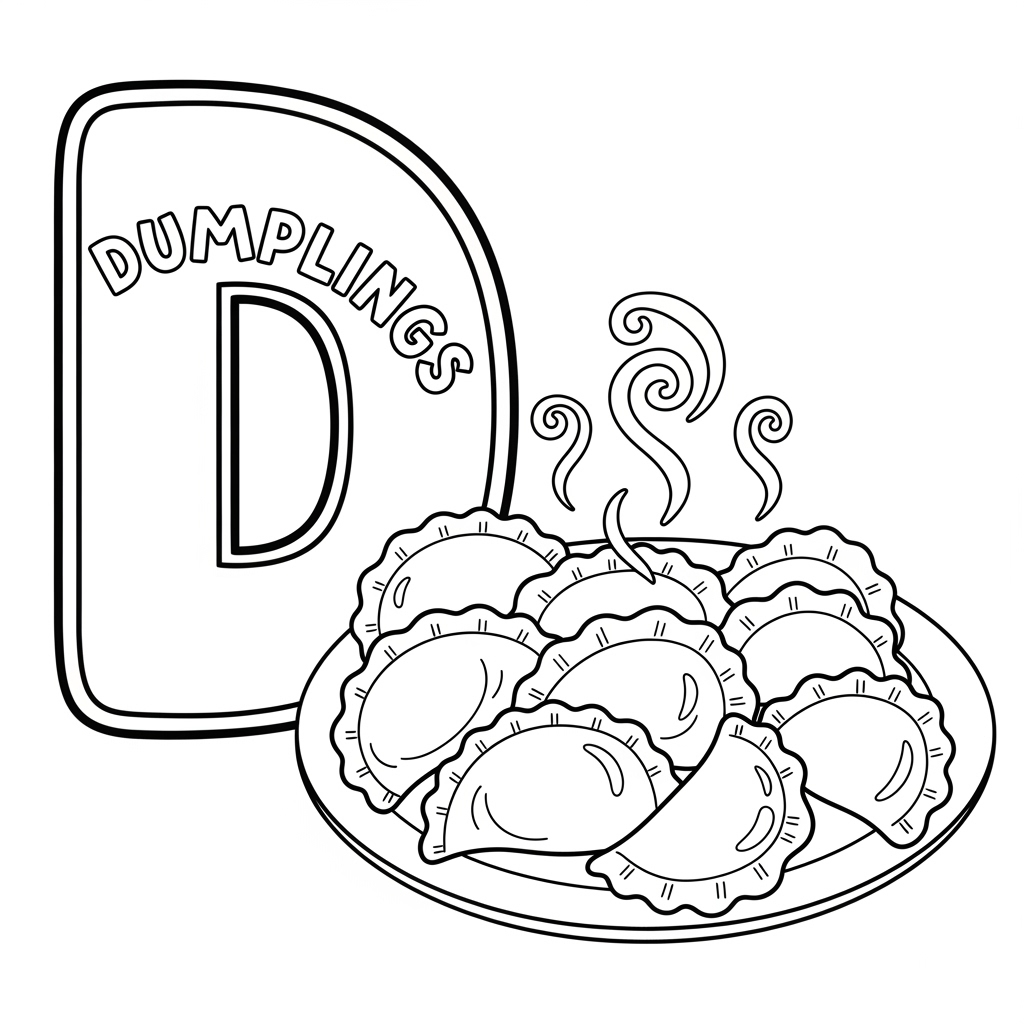Dumplings coloring page – Polish Pierogi dumplings. 波兰饺子儿童填色页