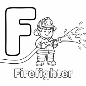 Letter F firefighter coloring page for kids
