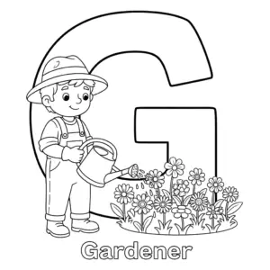 Letter G gardener coloring page for kids