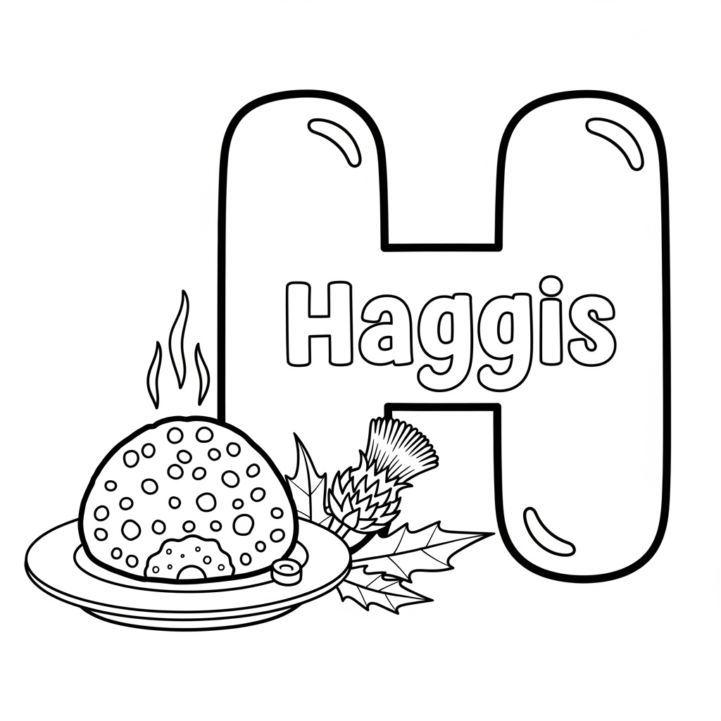 Haggis coloring page – Traditional Scottish dish. 苏格兰羊杂料理儿童填色页