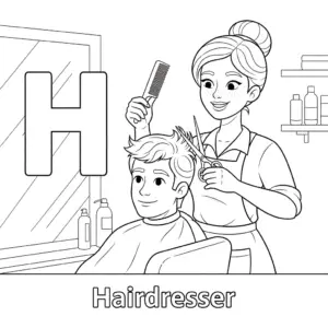 Letter H hairdresser coloring page for kids