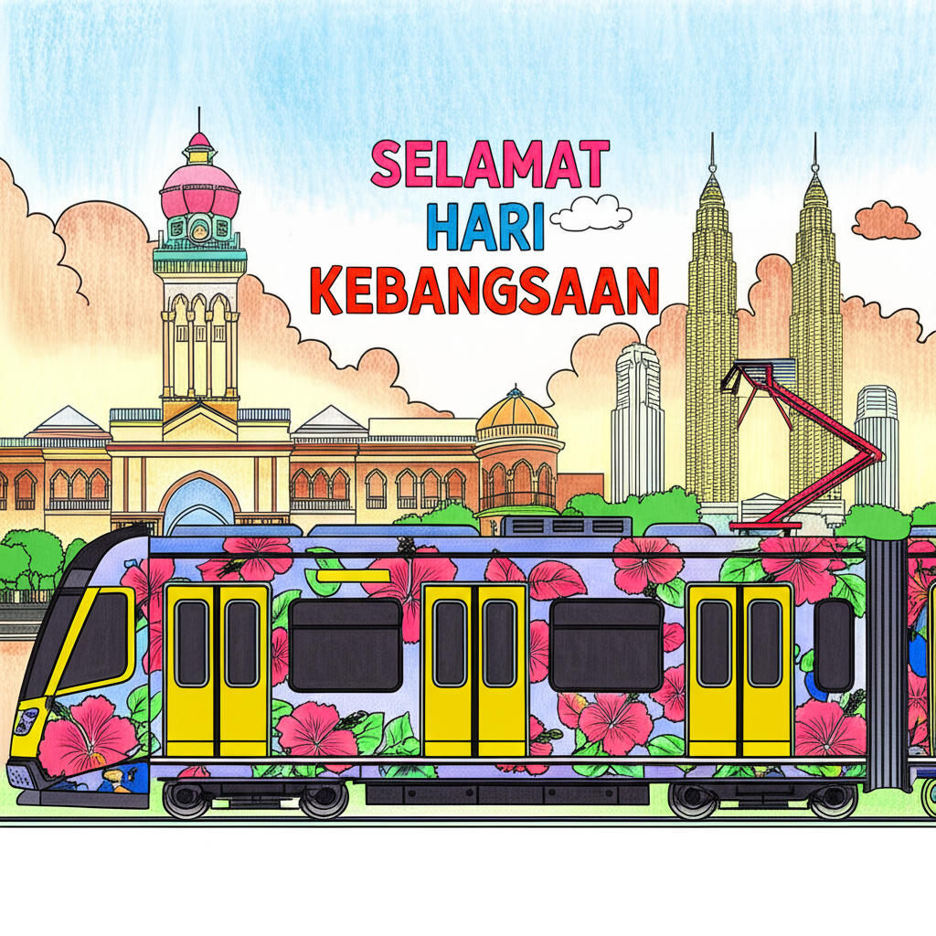 轻快铁国庆日涂装填色图 Merdeka LRT Coloring
