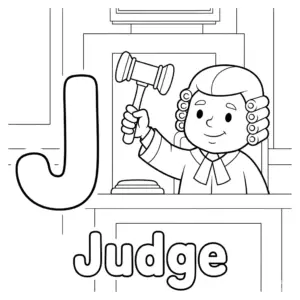 Letter J judge coloring page for kids