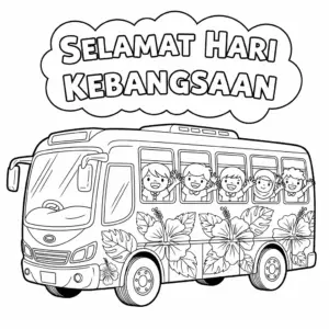 Children cheering from window of National Day hibiscus bus