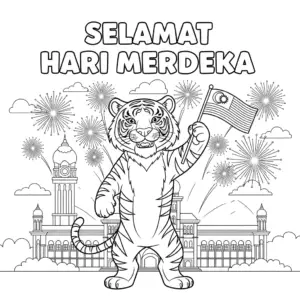 马来亚虎挥舞马来西亚国旗 / Malayan tiger waving the Malaysian flag